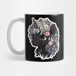 Kawaii Dark unicorn with cute eyes anime style cool hair Mug